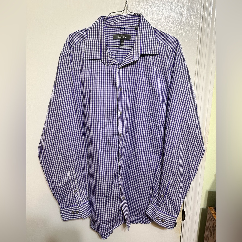 Kenneth Cole Reaction Men's XL Purple Gingham Check Slim Fit Dress Shirt